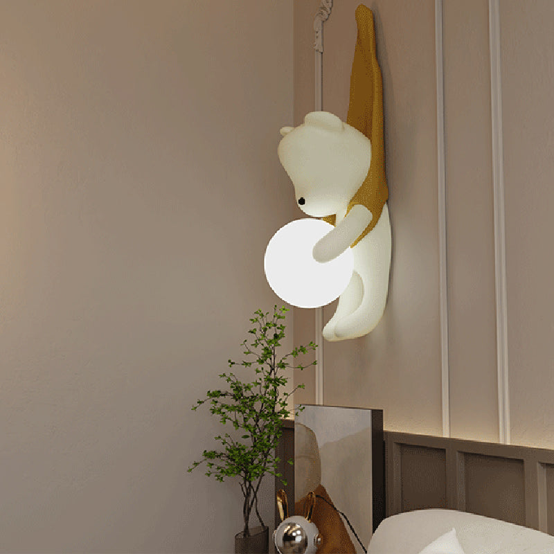 Contemporary Hanging Bear Resin PMMA 1-Light Wall Sconce Lamp Bedroom Decor Kids Room Lighting Creative Nursery Wall Art Unique Children's Room Illumination Trending Modern Wall Fixture