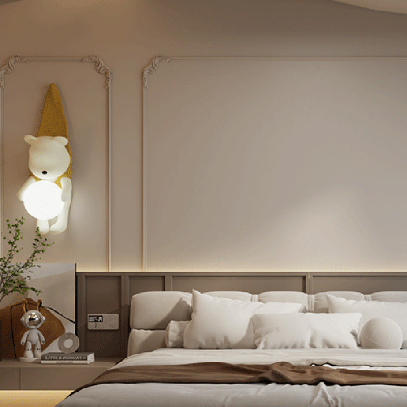 Contemporary Hanging Bear Resin PMMA 1-Light Wall Sconce Lamp Bedroom Decor Kids Room Lighting Creative Nursery Wall Art Unique Children's Room Illumination Trending Modern Wall Fixture
