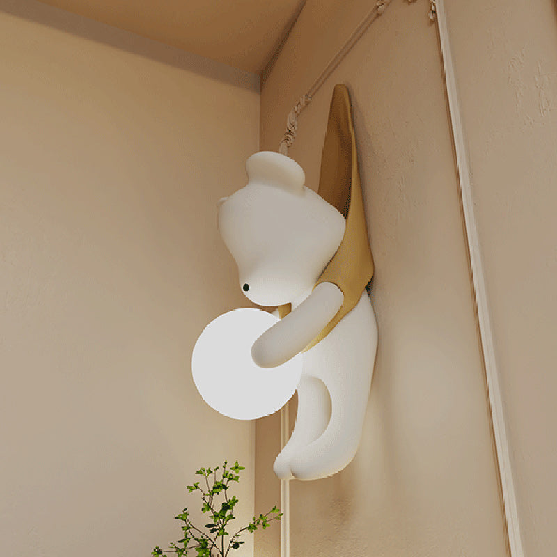 Contemporary Hanging Bear Resin PMMA 1-Light Wall Sconce Lamp Bedroom Decor Kids Room Lighting Creative Nursery Wall Art Unique Children's Room Illumination Trending Modern Wall Fixture