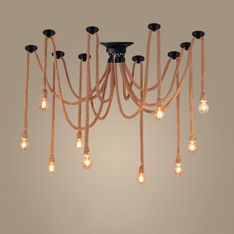Contemporary Industrial Hemp Rope Spider 10-Light Semi-Flush Mount Ceiling Light

Illuminate your dining room with this stylish contemporary industrial hemp rope spider light. Designed with ten bulbs, this semi-flush mount ceiling fixture offers a unique