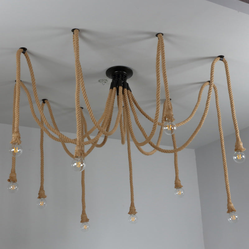 Contemporary Industrial Hemp Rope Spider 10-Light Semi-Flush Mount Ceiling Light

Illuminate your dining room with this stylish contemporary industrial hemp rope spider light. Designed with ten bulbs, this semi-flush mount ceiling fixture offers a unique