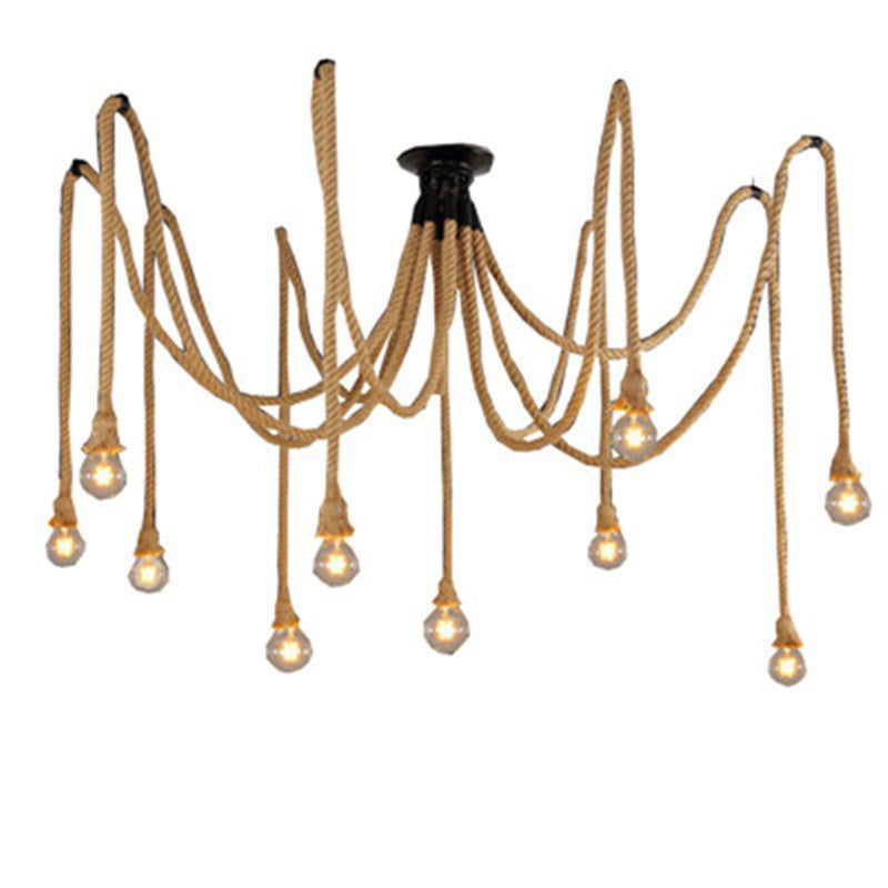 Contemporary Industrial Hemp Rope Spider 10-Light Semi-Flush Mount Ceiling Light

Illuminate your dining room with this stylish contemporary industrial hemp rope spider light. Designed with ten bulbs, this semi-flush mount ceiling fixture offers a unique