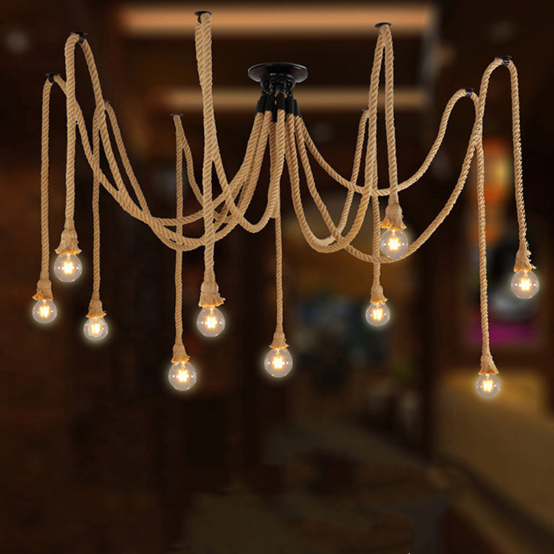 Contemporary Industrial Hemp Rope Spider 10-Light Semi-Flush Mount Ceiling Light

Illuminate your dining room with this stylish contemporary industrial hemp rope spider light. Designed with ten bulbs, this semi-flush mount ceiling fixture offers a unique