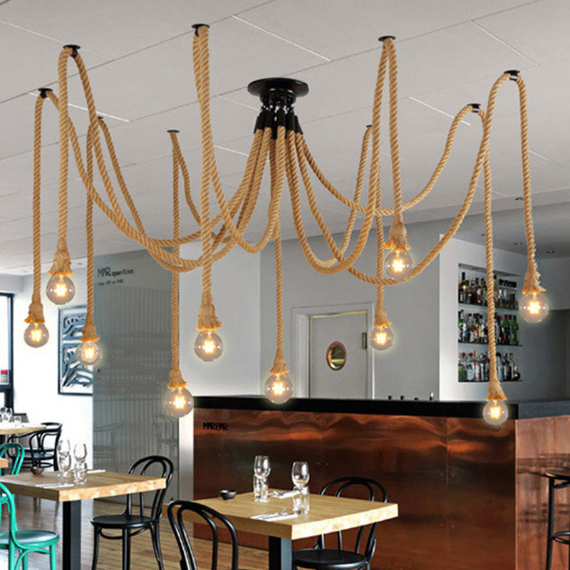 Contemporary Industrial Hemp Rope Spider 10-Light Semi-Flush Mount Ceiling Light

Illuminate your dining room with this stylish contemporary industrial hemp rope spider light. Designed with ten bulbs, this semi-flush mount ceiling fixture offers a unique