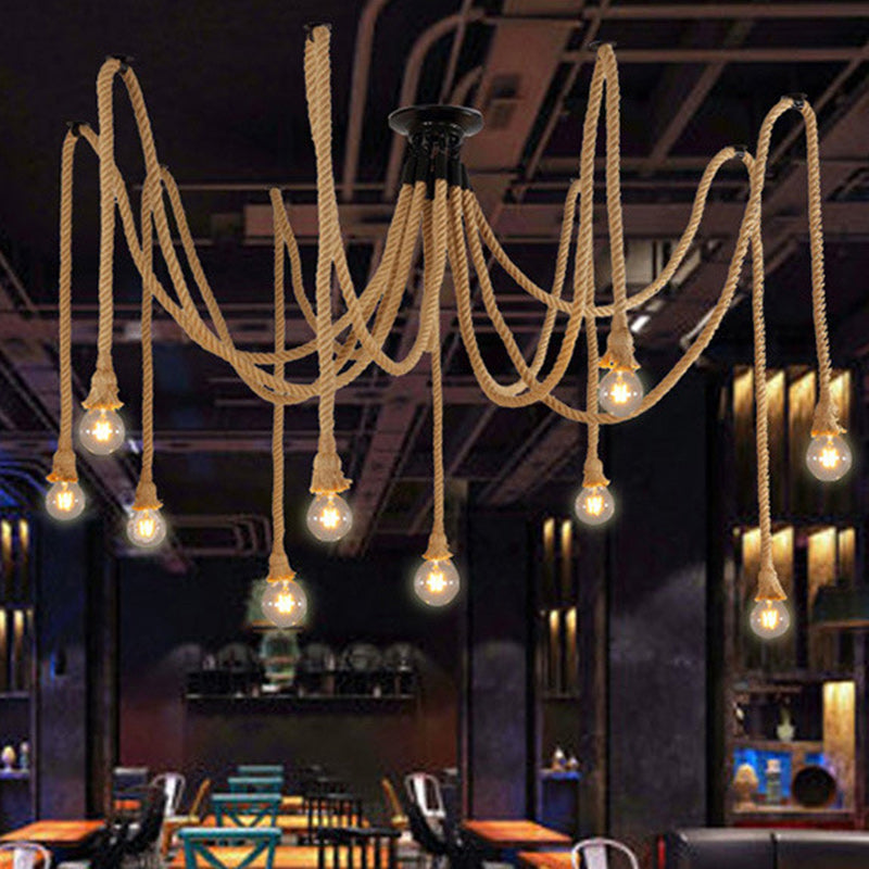 Contemporary Industrial Hemp Rope Spider 10-Light Semi-Flush Mount Ceiling Light

Illuminate your dining room with this stylish contemporary industrial hemp rope spider light. Designed with ten bulbs, this semi-flush mount ceiling fixture offers a unique