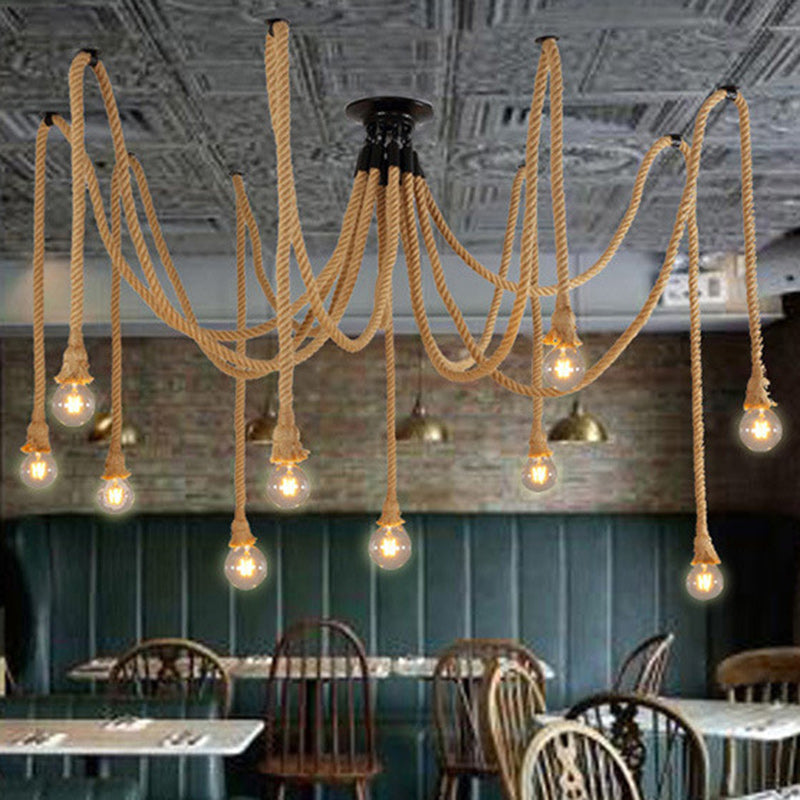 Contemporary Industrial Hemp Rope Spider 10-Light Semi-Flush Mount Ceiling Light

Illuminate your dining room with this stylish contemporary industrial hemp rope spider light. Designed with ten bulbs, this semi-flush mount ceiling fixture offers a unique