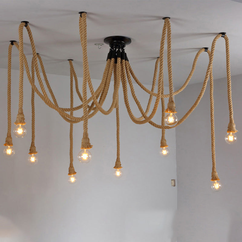 Contemporary Industrial Hemp Rope Spider 10-Light Semi-Flush Mount Ceiling Light

Illuminate your dining room with this stylish contemporary industrial hemp rope spider light. Designed with ten bulbs, this semi-flush mount ceiling fixture offers a unique