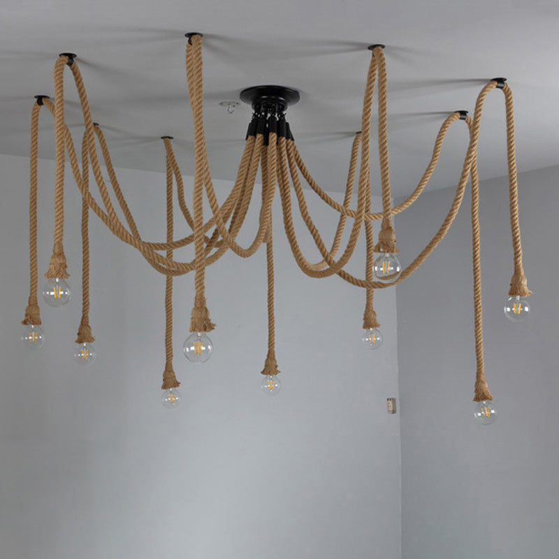 Contemporary Industrial Hemp Rope Spider 10-Light Semi-Flush Mount Ceiling Light

Illuminate your dining room with this stylish contemporary industrial hemp rope spider light. Designed with ten bulbs, this semi-flush mount ceiling fixture offers a unique