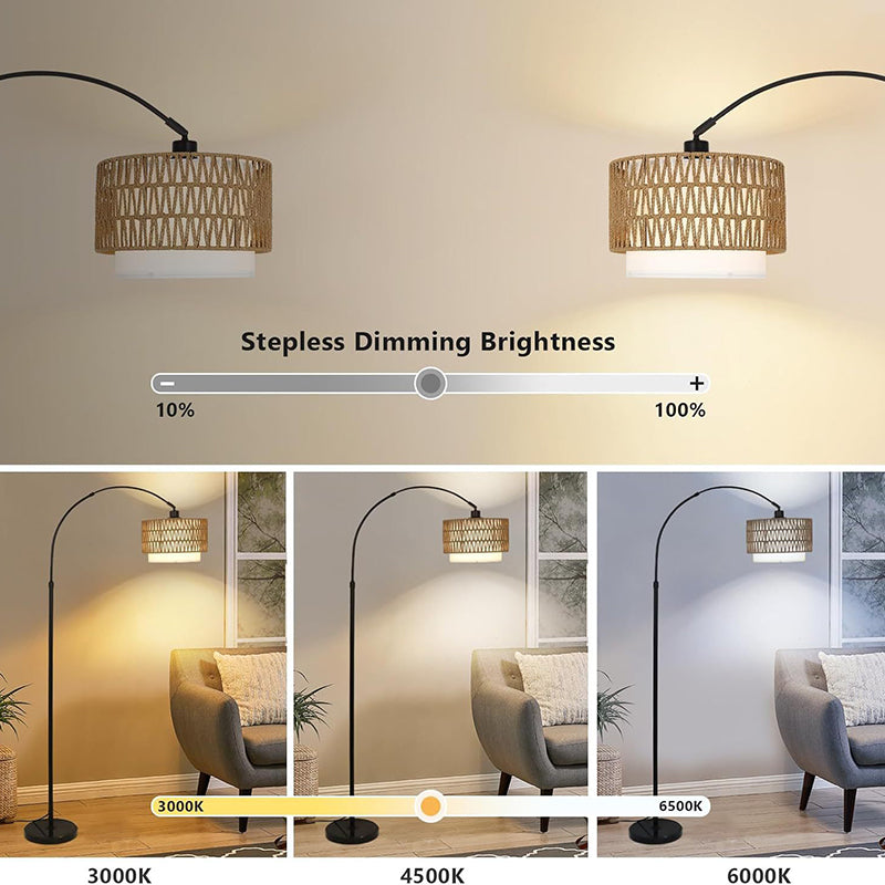 Traditional Rustic Rattan Floor Lamp - 1-Light Iron Cylinder for Living Room