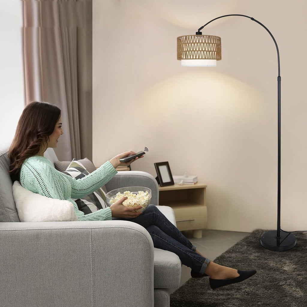 Traditional Rustic Rattan Floor Lamp - 1-Light Iron Cylinder for Living Room