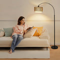 Traditional Rustic Rattan Floor Lamp - 1-Light Iron Cylinder for Living Room