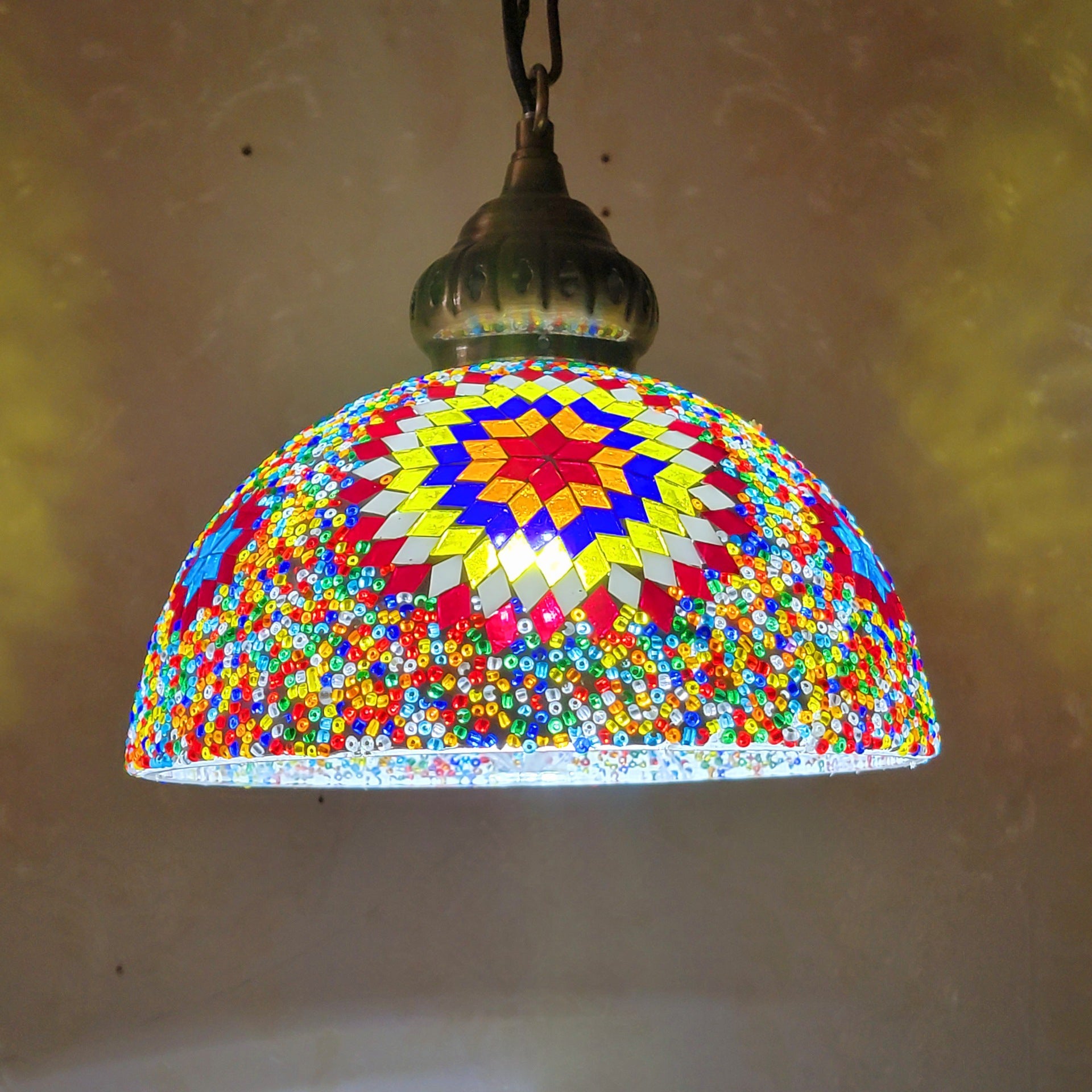 Contemporary Boho Mosaic Bead Iron Dome Pendant Light for Dining Room