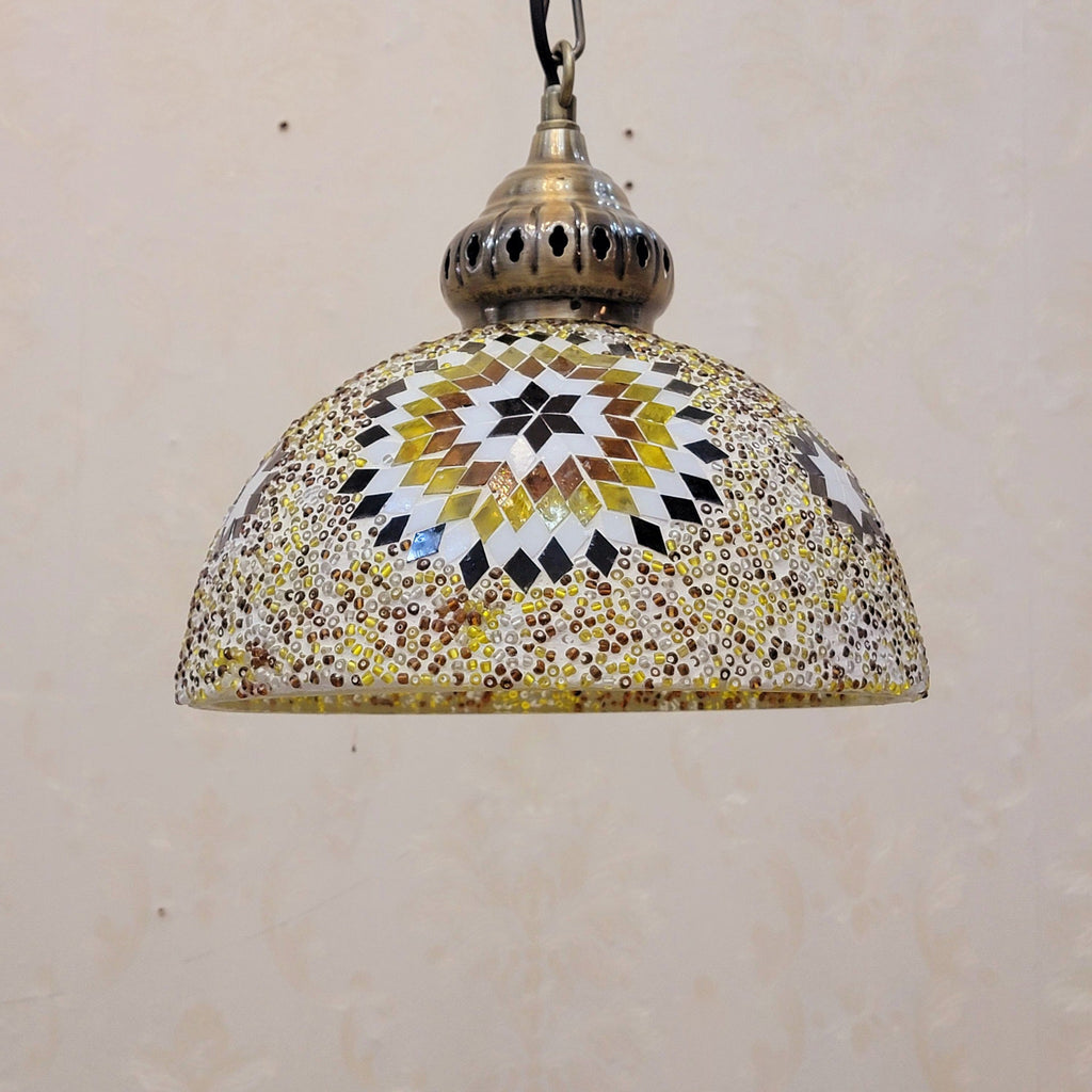 Contemporary Boho Mosaic Bead Iron Dome Pendant Light for Dining Room