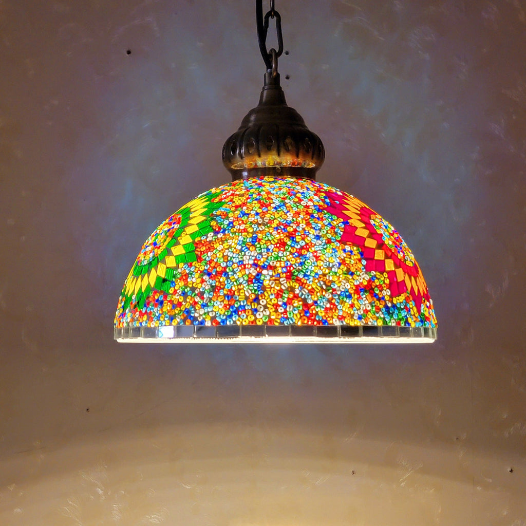 Contemporary Boho Mosaic Bead Iron Dome Pendant Light for Dining Room