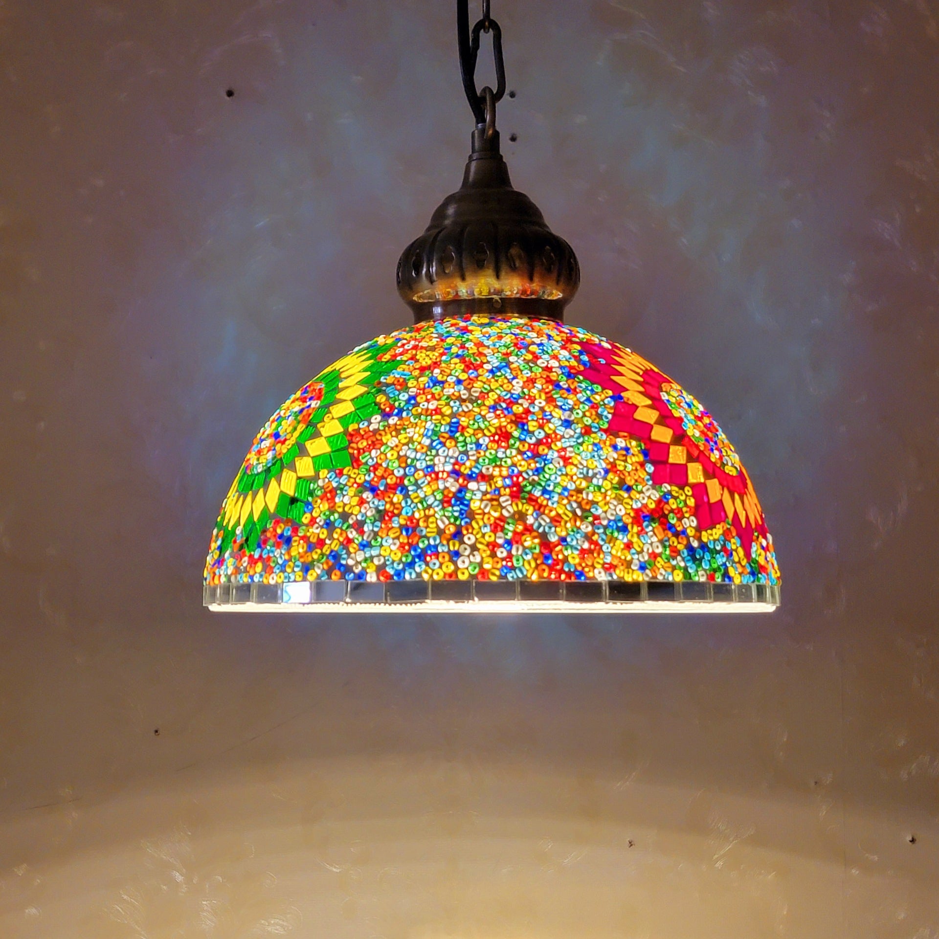 Contemporary Boho Mosaic Bead Iron Dome Pendant Light for Dining Room