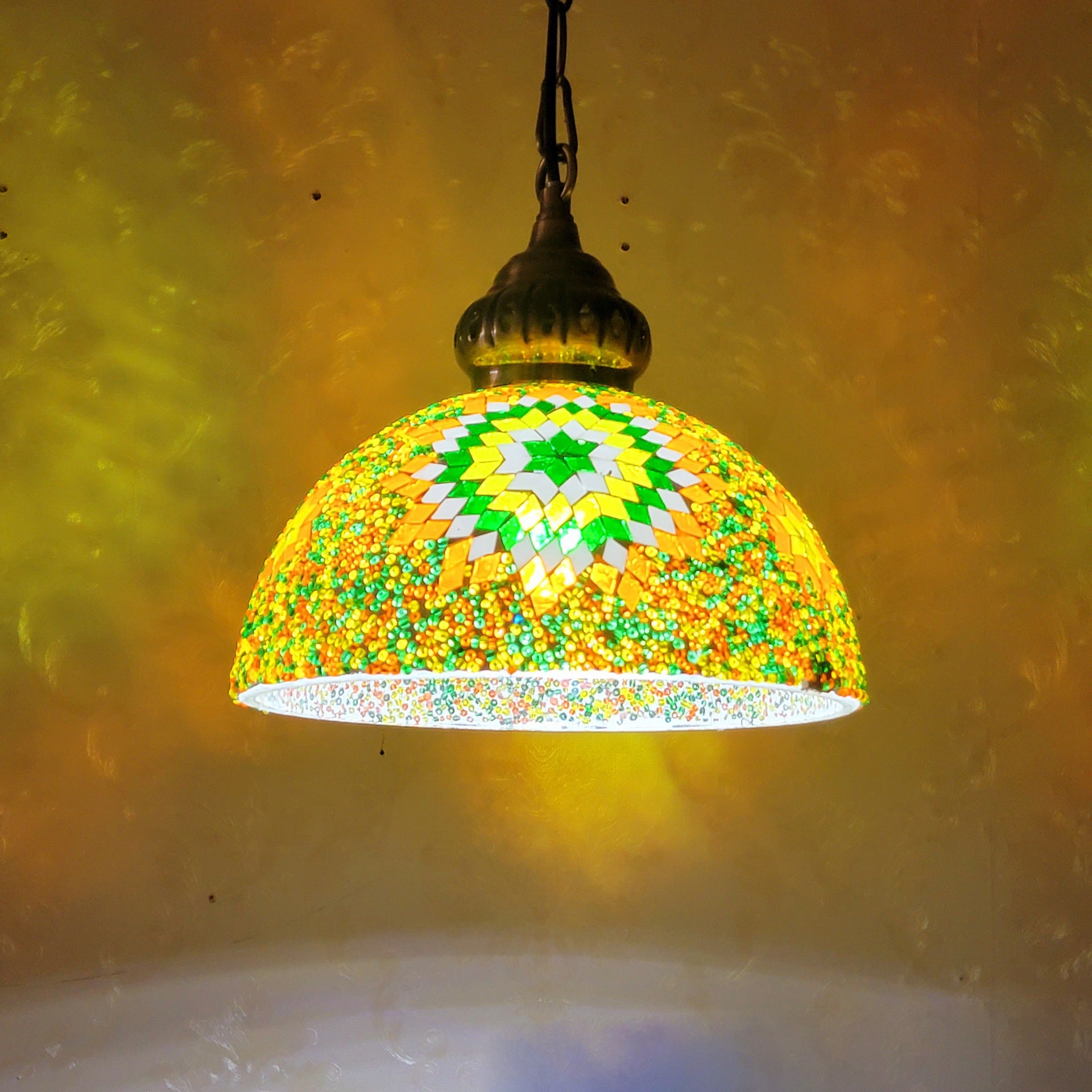 Contemporary Boho Mosaic Bead Iron Dome Pendant Light for Dining Room