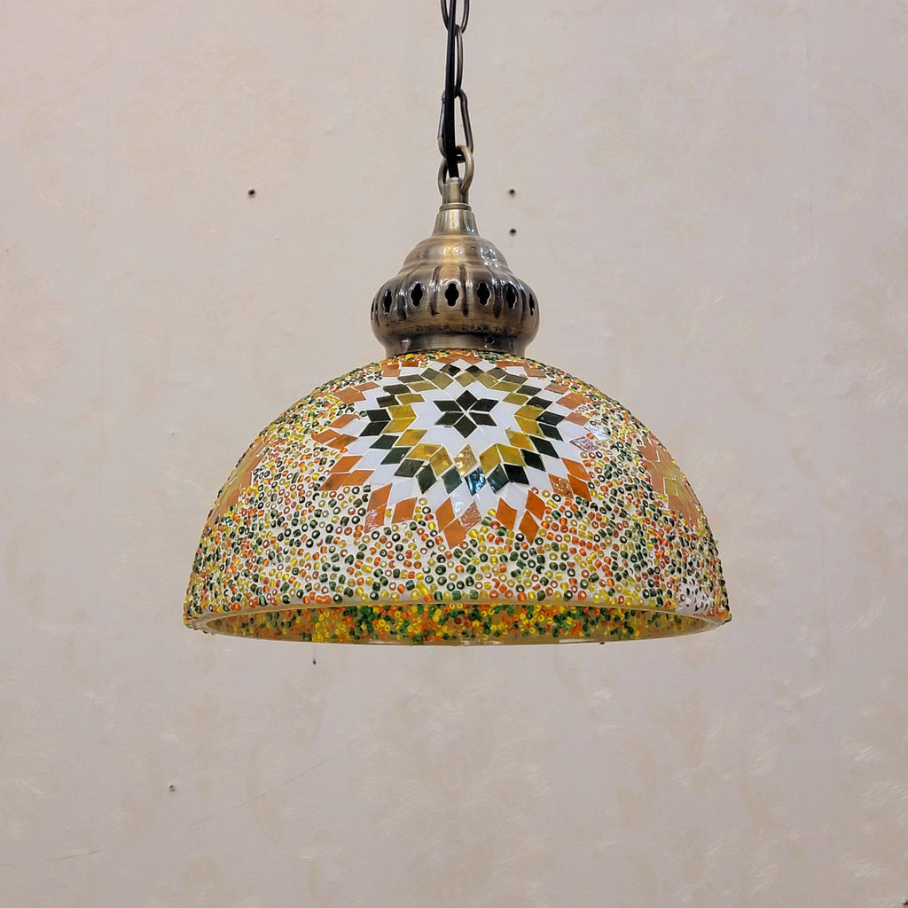 Contemporary Boho Mosaic Bead Iron Dome Pendant Light for Dining Room