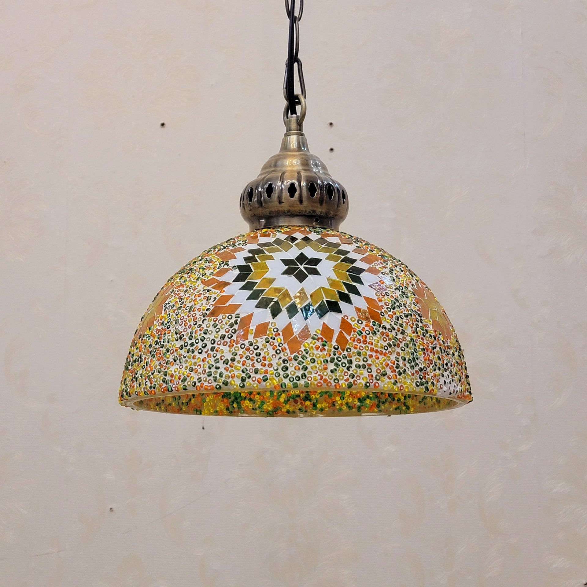 Contemporary Boho Mosaic Bead Iron Dome Pendant Light for Dining Room