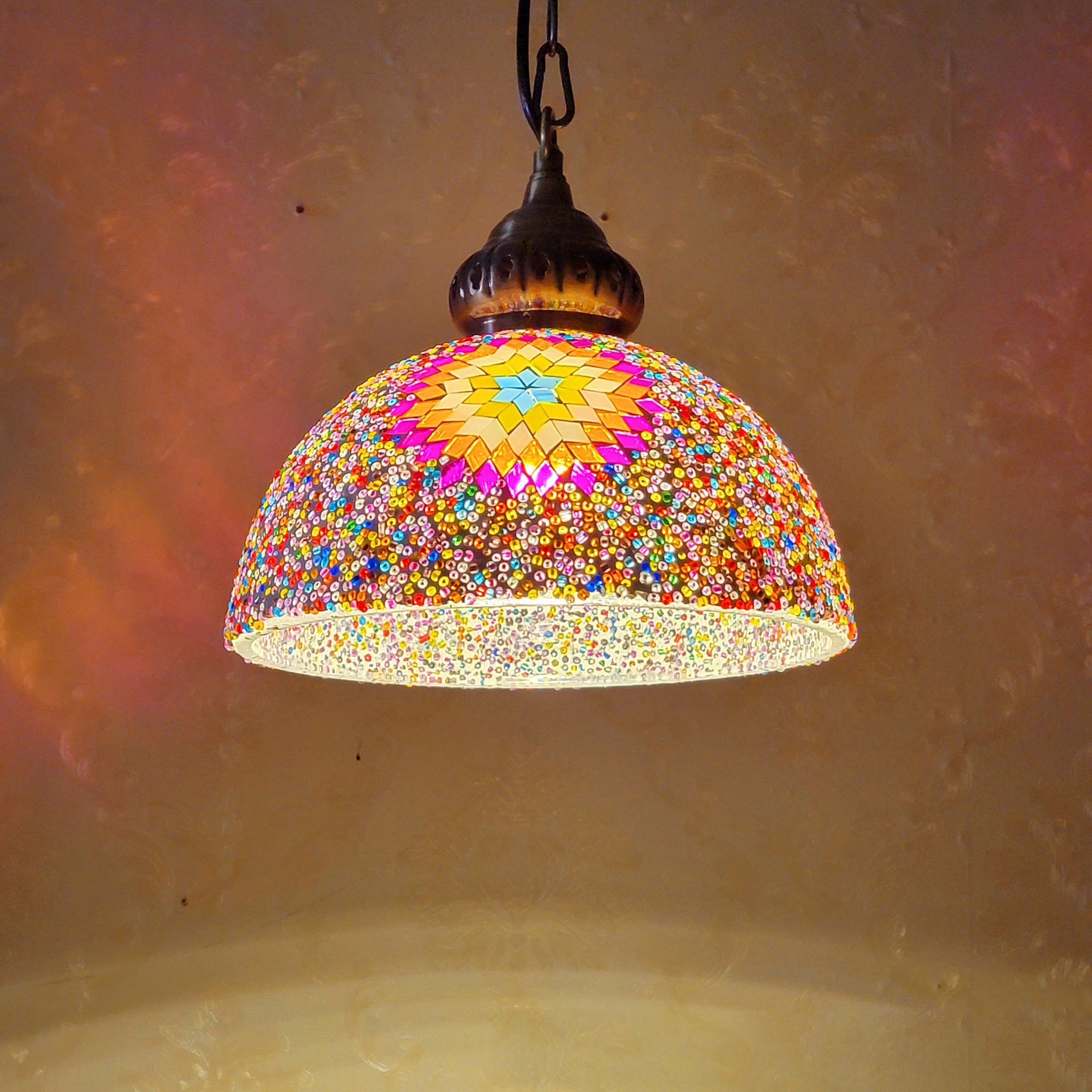 Contemporary Boho Mosaic Bead Iron Dome Pendant Light for Dining Room