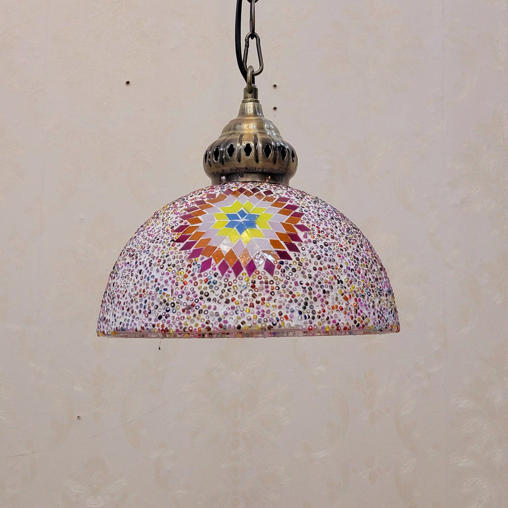 Contemporary Boho Mosaic Bead Iron Dome Pendant Light for Dining Room