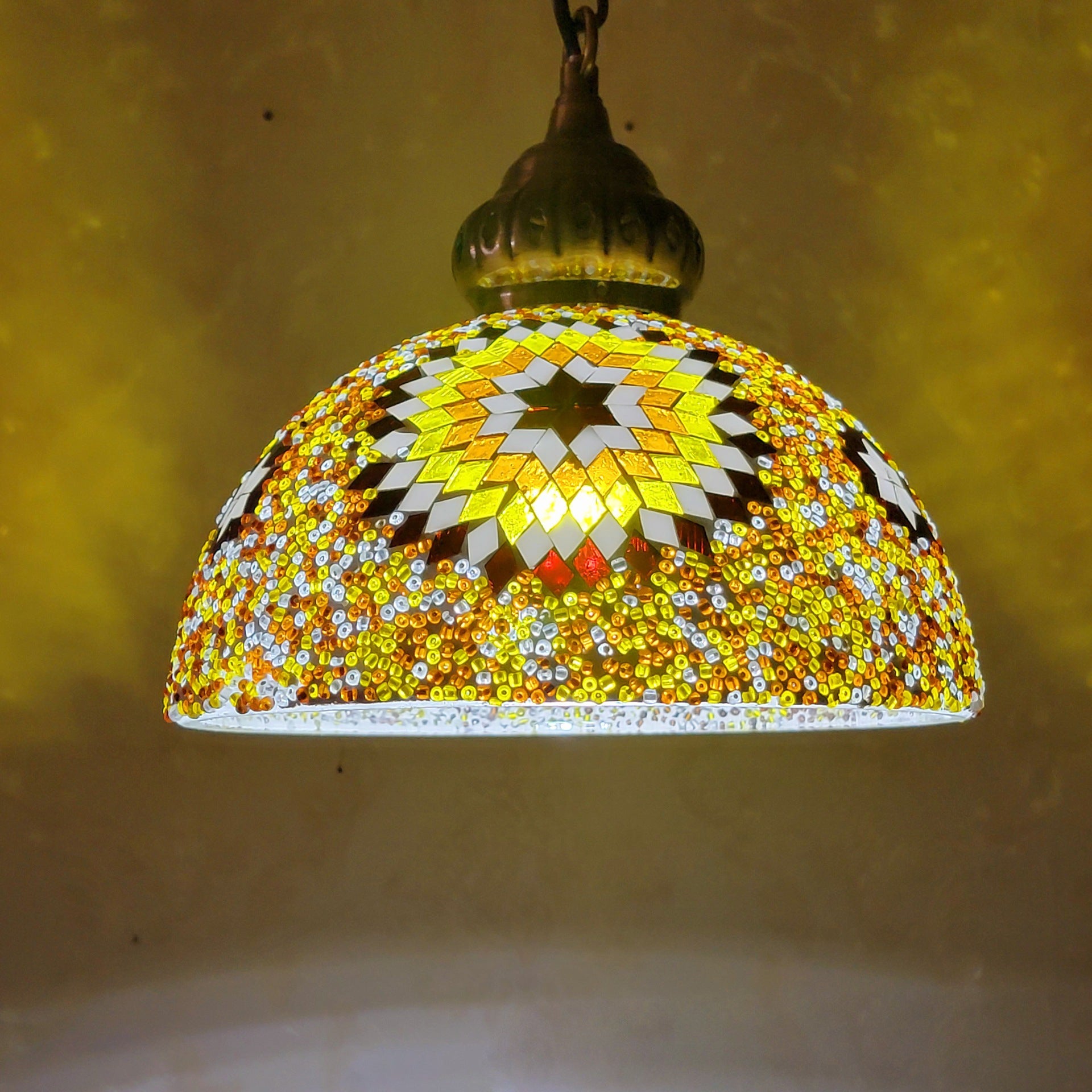 Contemporary Boho Mosaic Bead Iron Dome Pendant Light for Dining Room