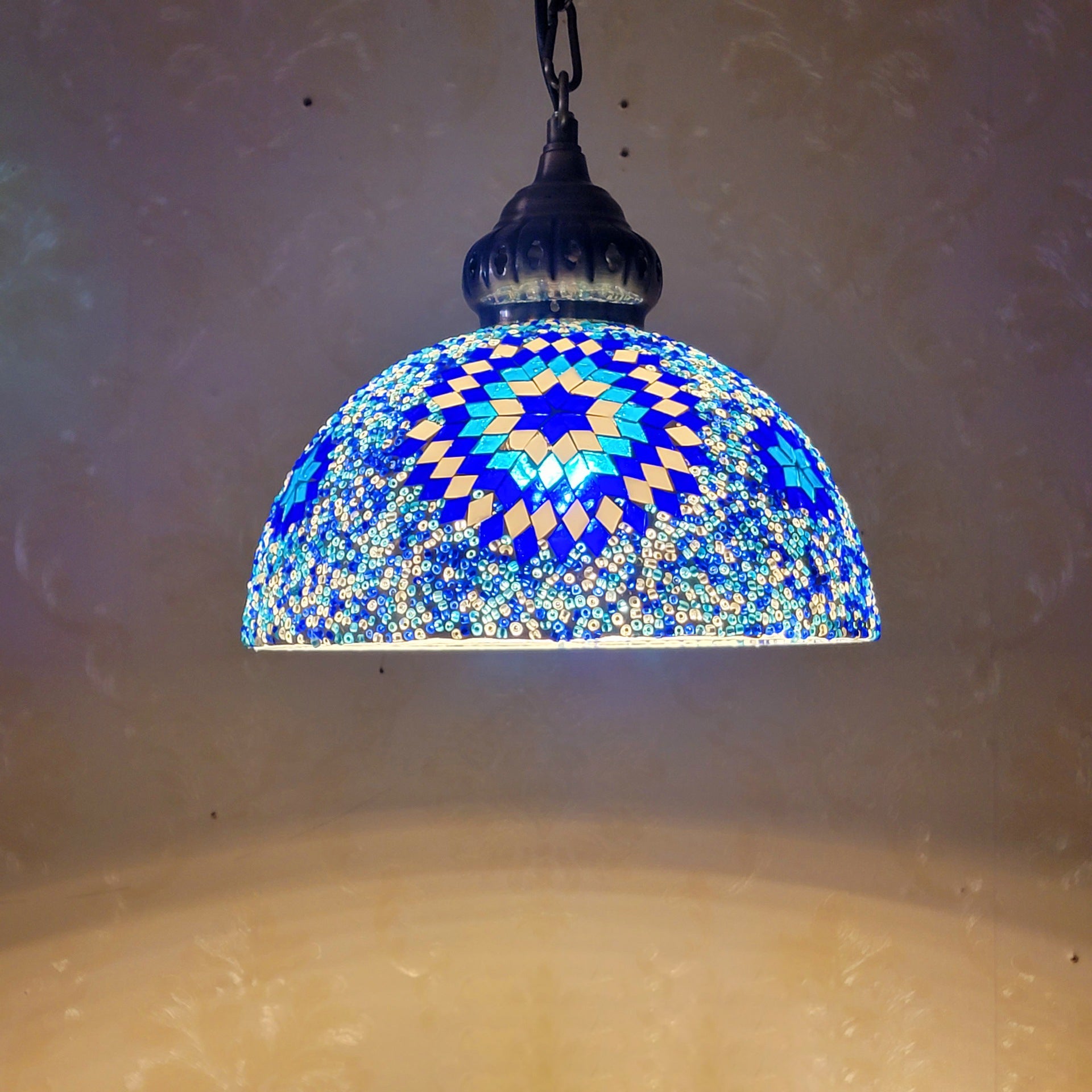 Contemporary Boho Mosaic Bead Iron Dome Pendant Light for Dining Room