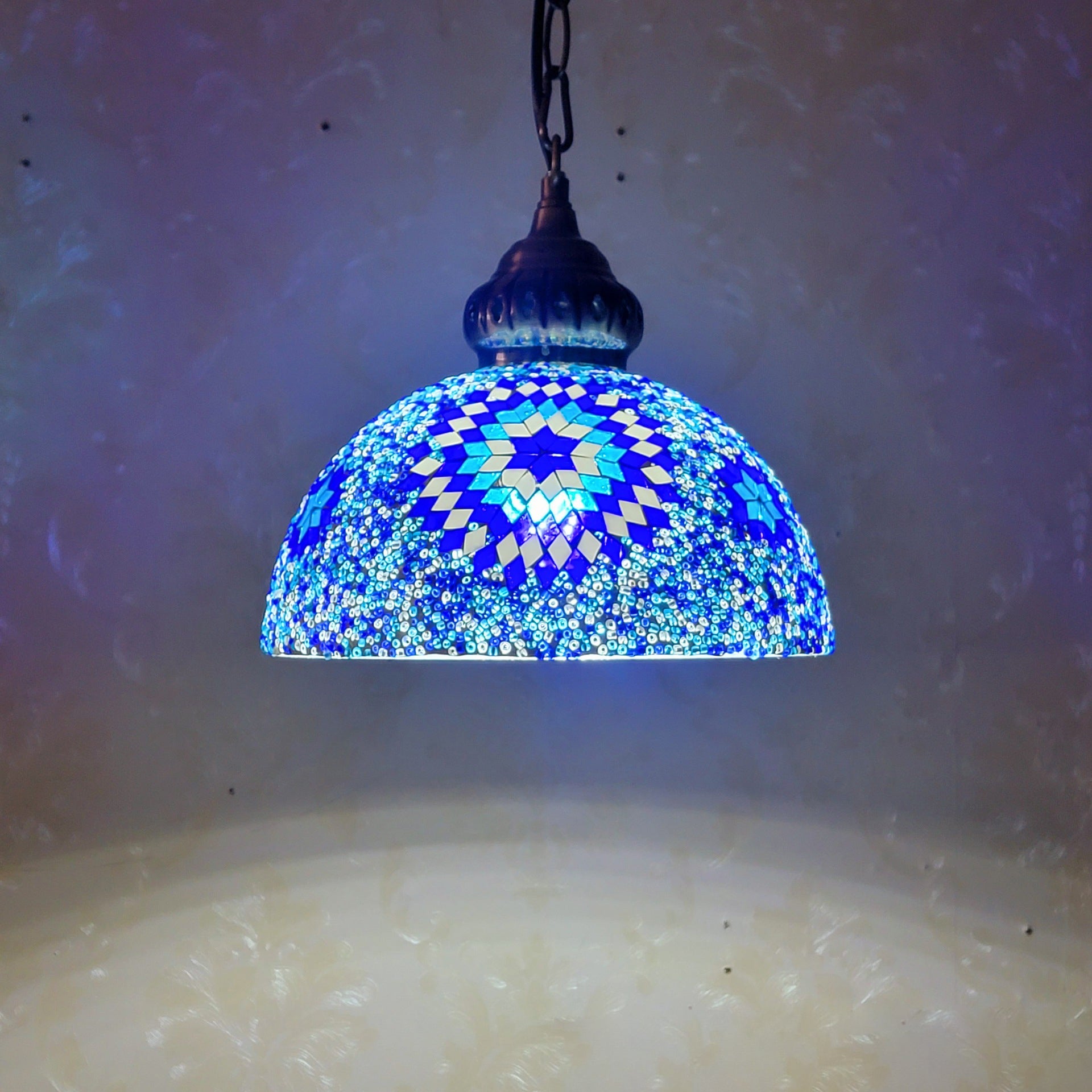 Contemporary Boho Mosaic Bead Iron Dome Pendant Light for Dining Room