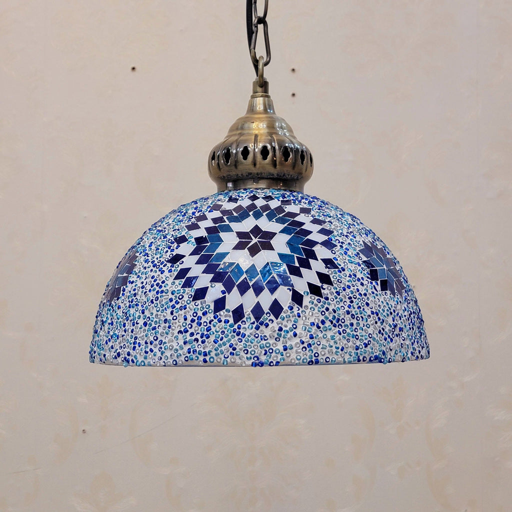 Contemporary Boho Mosaic Bead Iron Dome Pendant Light for Dining Room