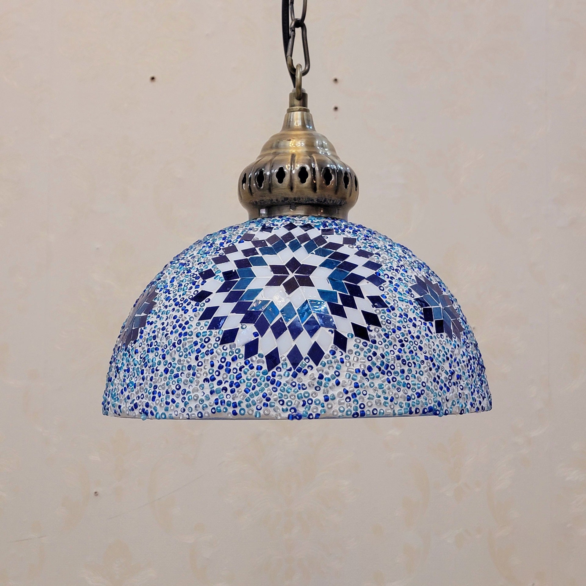 Contemporary Boho Mosaic Bead Iron Dome Pendant Light for Dining Room