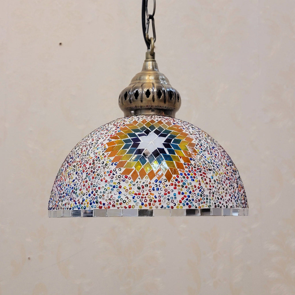 Contemporary Boho Mosaic Bead Iron Dome Pendant Light for Dining Room