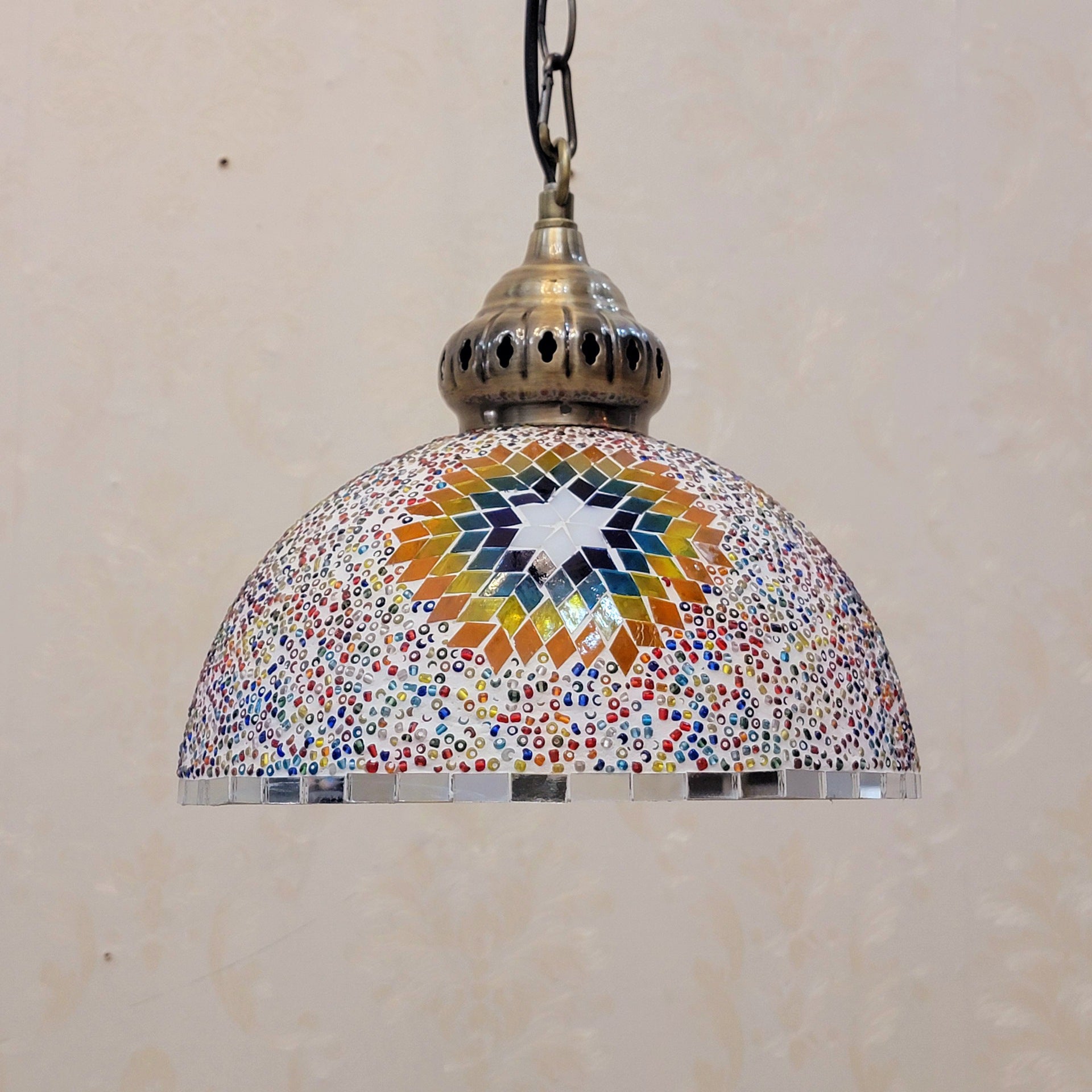 Contemporary Boho Mosaic Bead Iron Dome Pendant Light for Dining Room