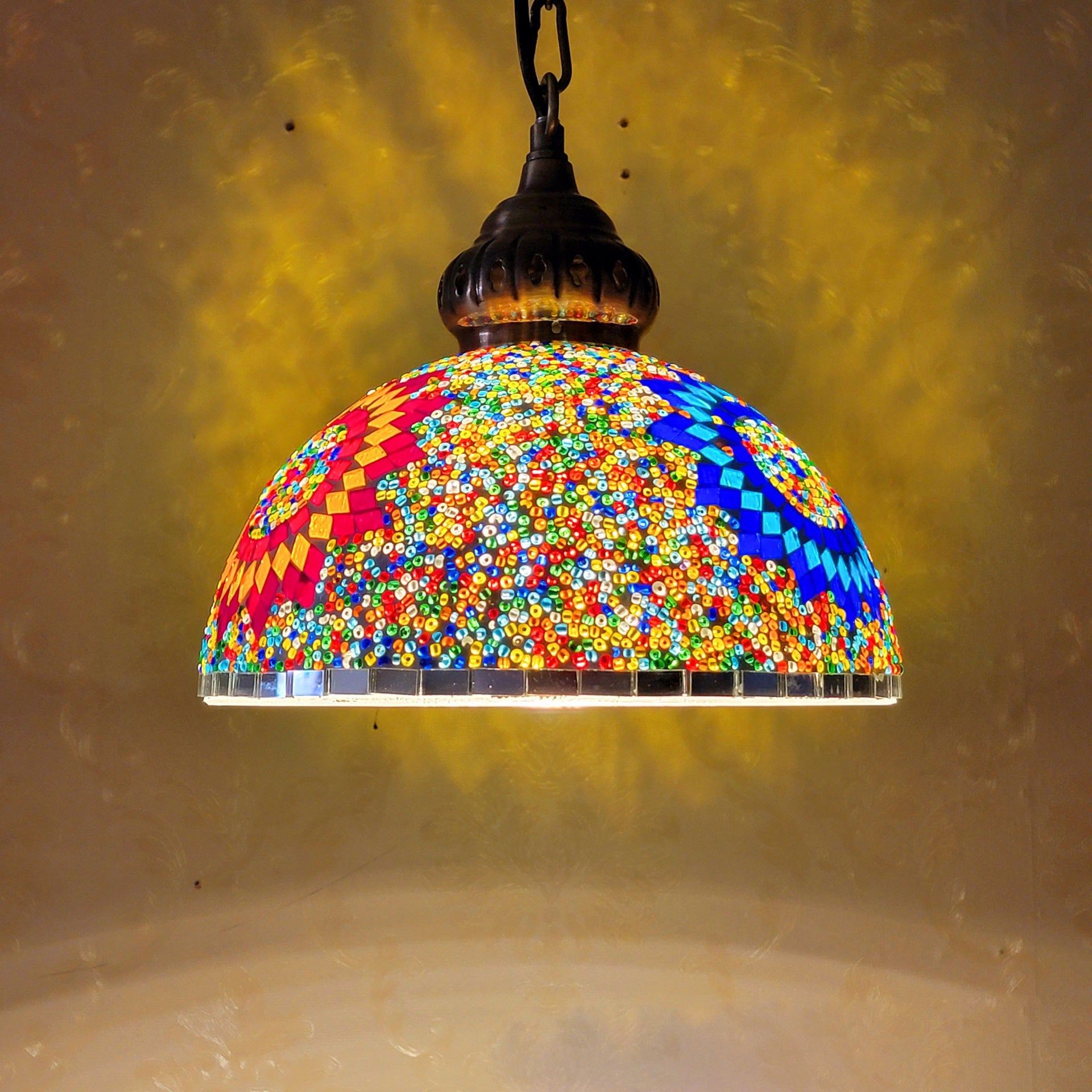 Contemporary Boho Mosaic Bead Iron Dome Pendant Light for Dining Room