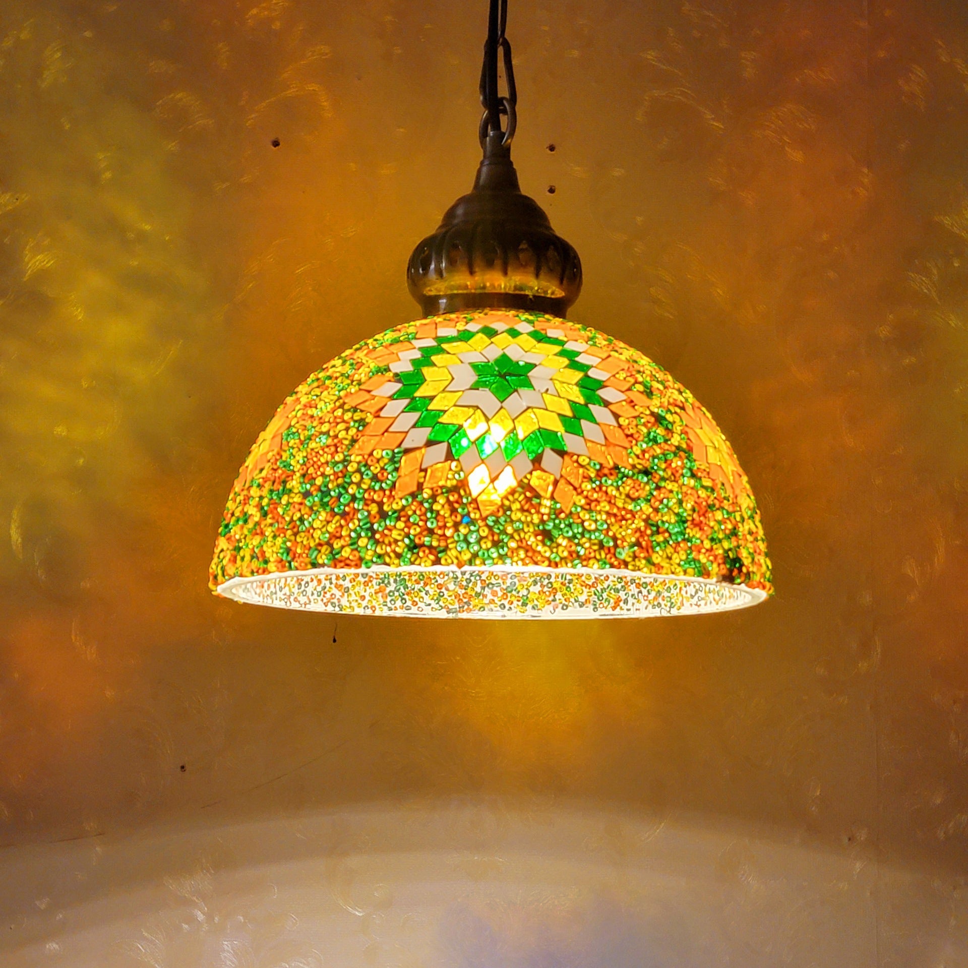 Contemporary Boho Mosaic Bead Iron Dome Pendant Light for Dining Room