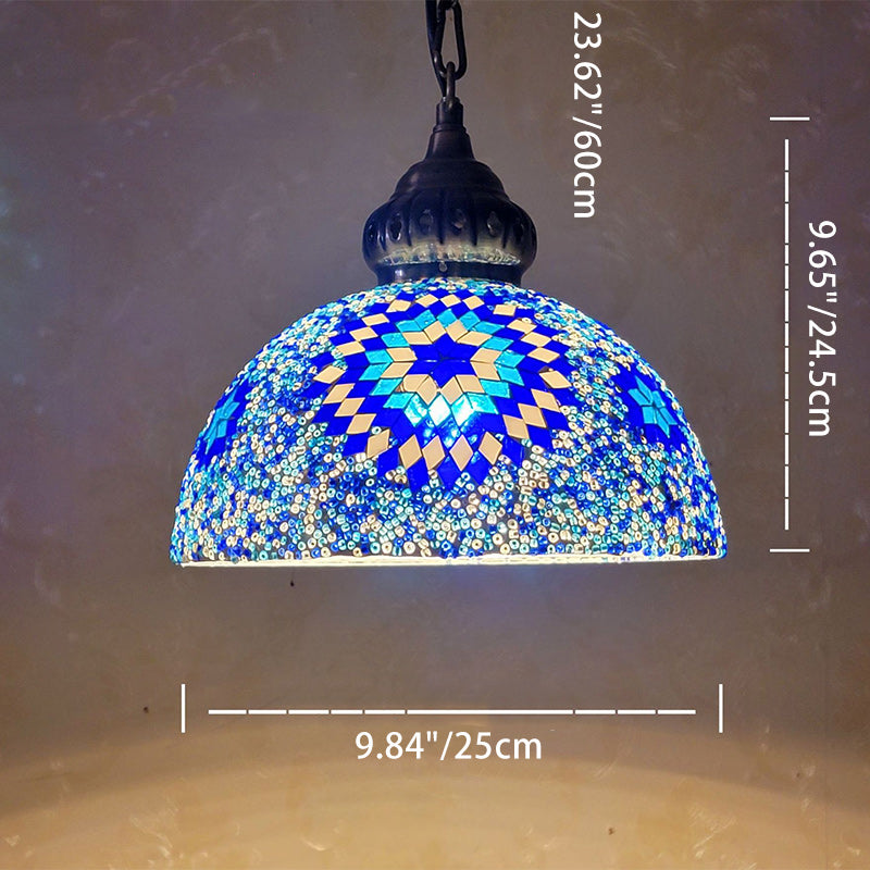 Contemporary Boho Mosaic Bead Iron Dome Pendant Light for Dining Room