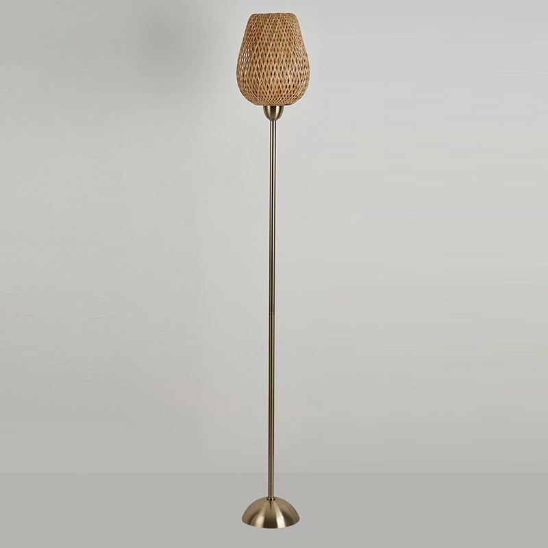 Contemporary Boho Bamboo Metal Lantern Floor Lamp - 1-Light Living Room Accent