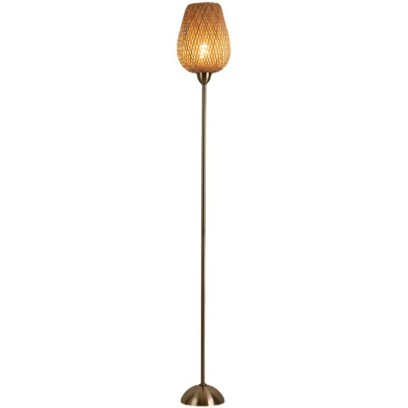Contemporary Boho Bamboo Metal Lantern Floor Lamp - 1-Light Living Room Accent