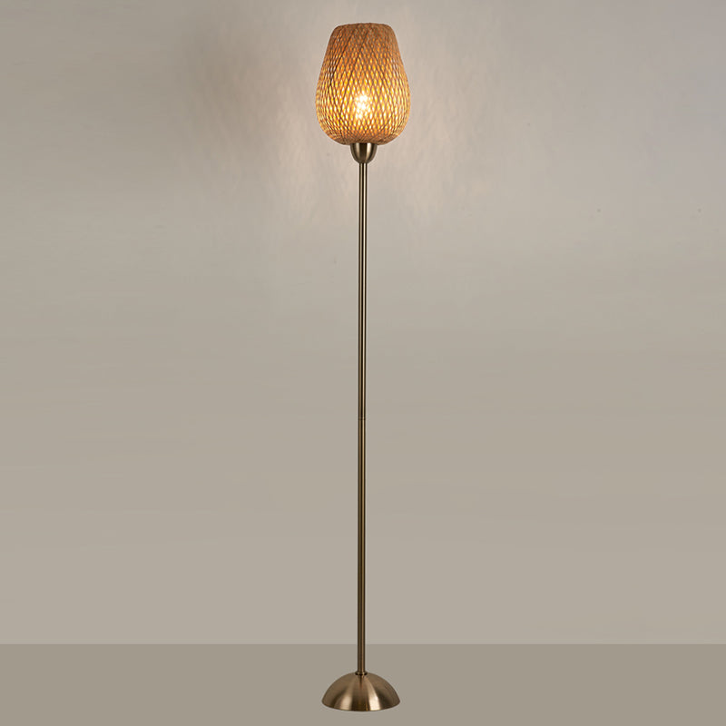 Contemporary Boho Bamboo Metal Lantern Floor Lamp - 1-Light Living Room Accent