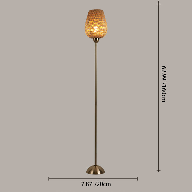 Contemporary Boho Bamboo Metal Lantern Floor Lamp - 1-Light Living Room Accent
