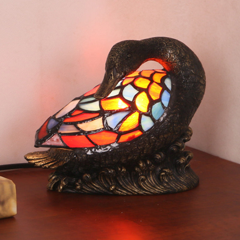 Tiffany Style Duck Table Lamp - Hand-Carved Resin Night Light for Bedside Decor