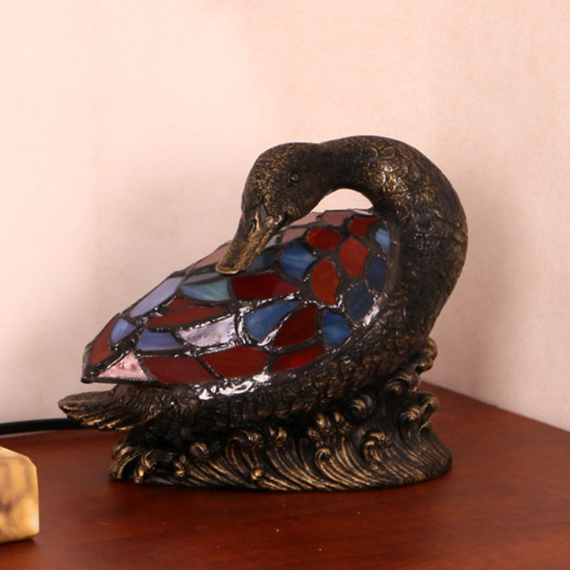 Tiffany Style Duck Table Lamp - Hand-Carved Resin Night Light for Bedside Decor