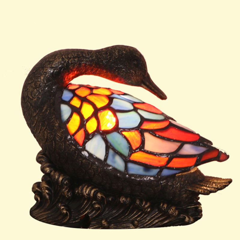 Tiffany Style Duck Table Lamp - Hand-Carved Resin Night Light for Bedside Decor
