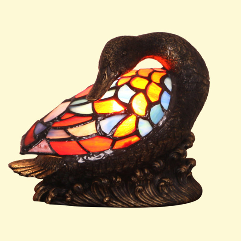 Tiffany Style Duck Table Lamp - Hand-Carved Resin Night Light for Bedside Decor