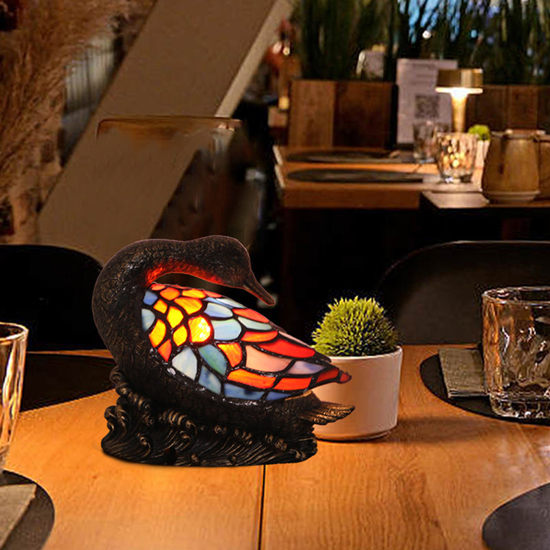 Tiffany Style Duck Table Lamp - Hand-Carved Resin Night Light for Bedside Decor