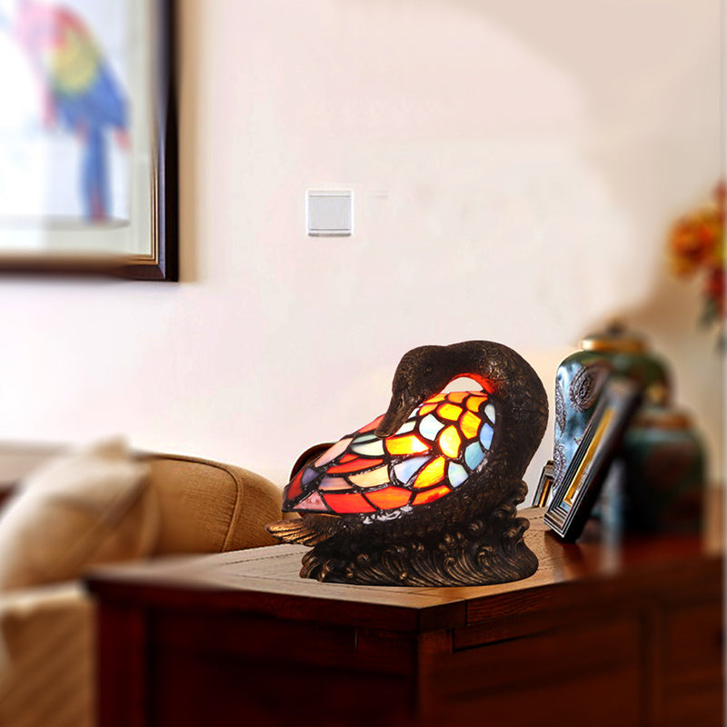 Tiffany Style Duck Table Lamp - Hand-Carved Resin Night Light for Bedside Decor