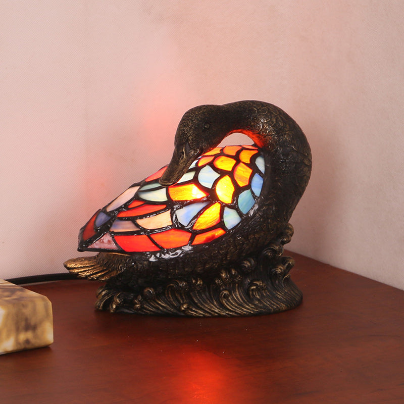 Tiffany Style Duck Table Lamp - Hand-Carved Resin Night Light for Bedside Decor