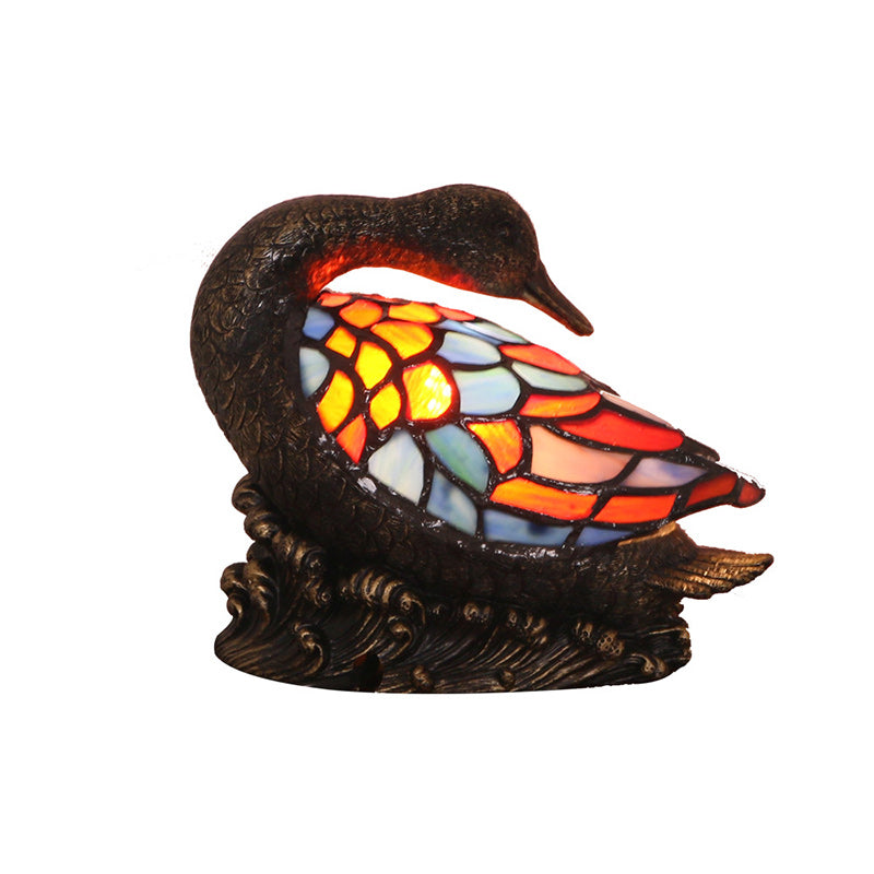 Tiffany Style Duck Table Lamp - Hand-Carved Resin Night Light for Bedside Decor