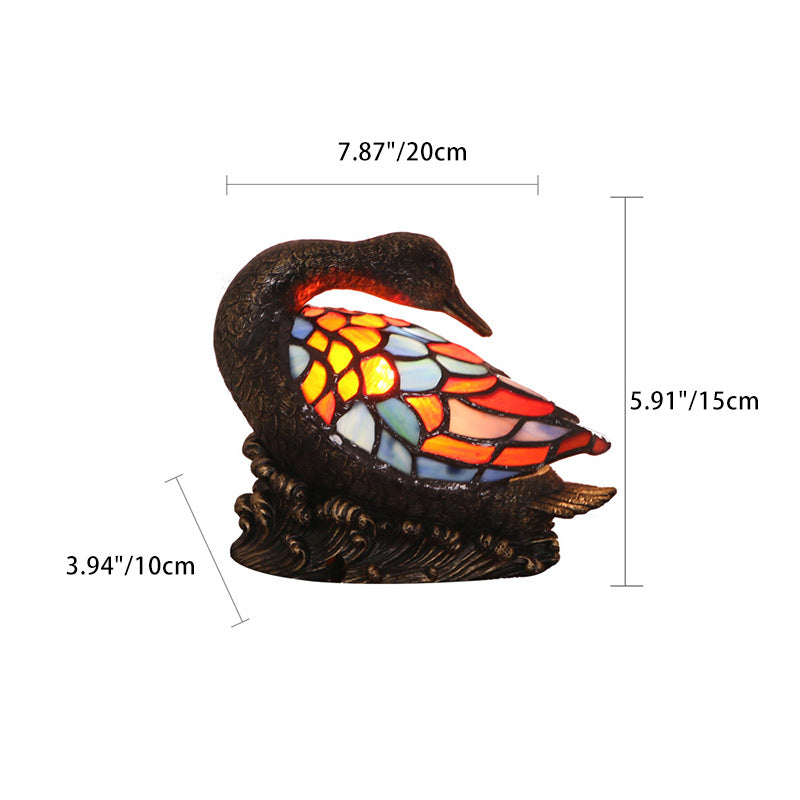 Traditional Tiffany Glass Resin Hand-Carved Duck Decoration 1-Light Table Lamp Night Light for Bedside Decorative Lighting Home Decor Unique Gifts for Duck Lovers Vintage Style Lamp Tiffany-Style Accent Lamp Ideal for Living Room Bedroom Desk Nightstand