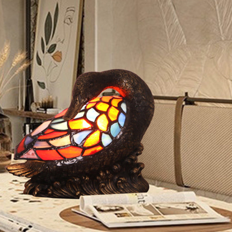 Tiffany Style Duck Table Lamp - Hand-Carved Resin Night Light for Bedside Decor