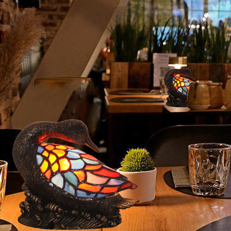 Tiffany Style Duck Table Lamp - Hand-Carved Resin Night Light for Bedside Decor