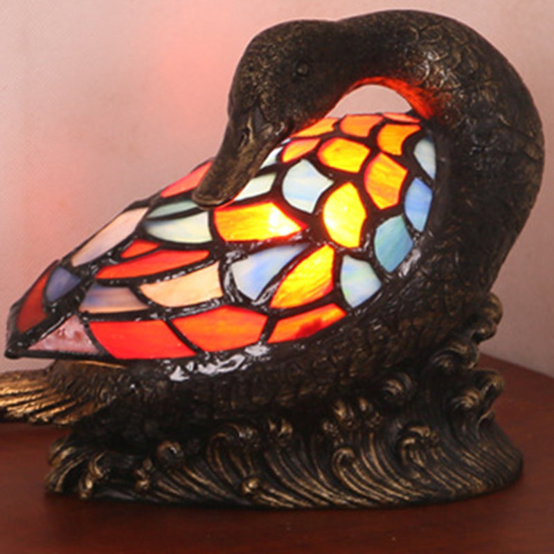 Tiffany Style Duck Table Lamp - Hand-Carved Resin Night Light for Bedside Decor